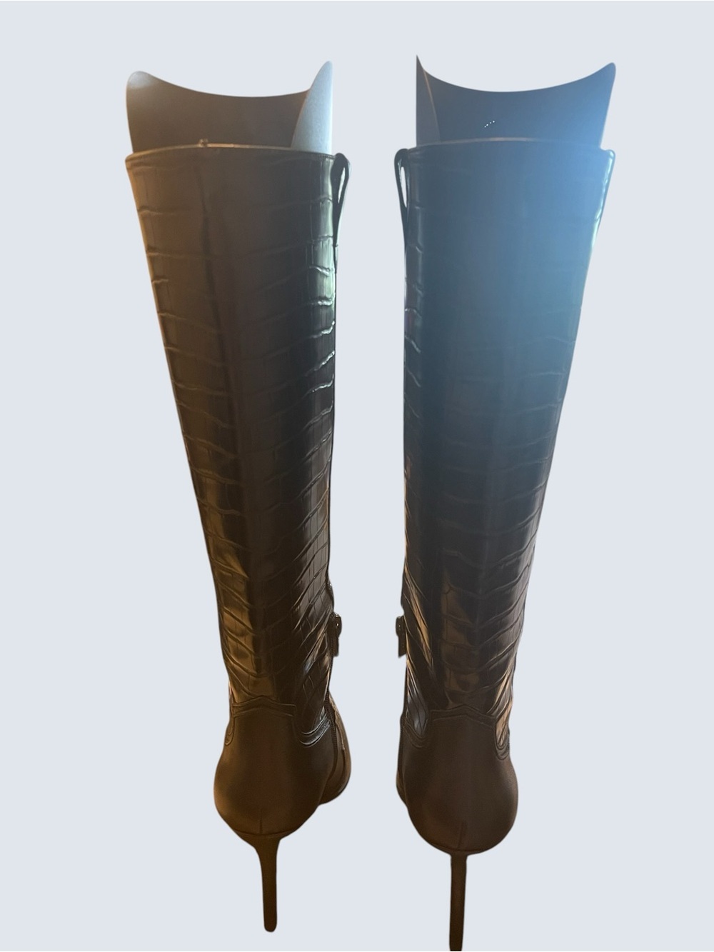 Black Croc-Embossed Knee-High Pointed Toe Women's Boots Size 6 - Picture 2 of 10